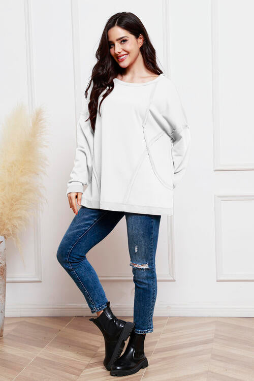 Round Neck Exposed Seam Sweatshirt