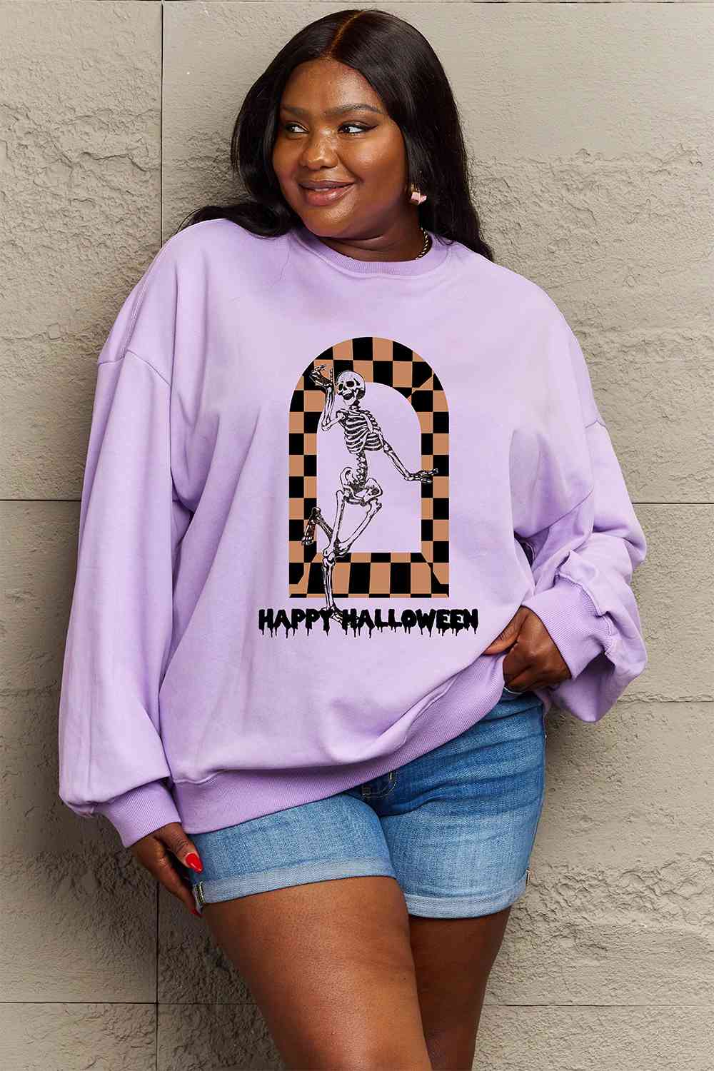 Simply Love Full Size HAPPY HALLOWEEN Graphic Sweatshirt