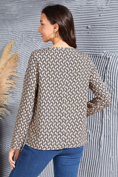 Geometric Asymmetrical Neck Long Sleeve Blouse