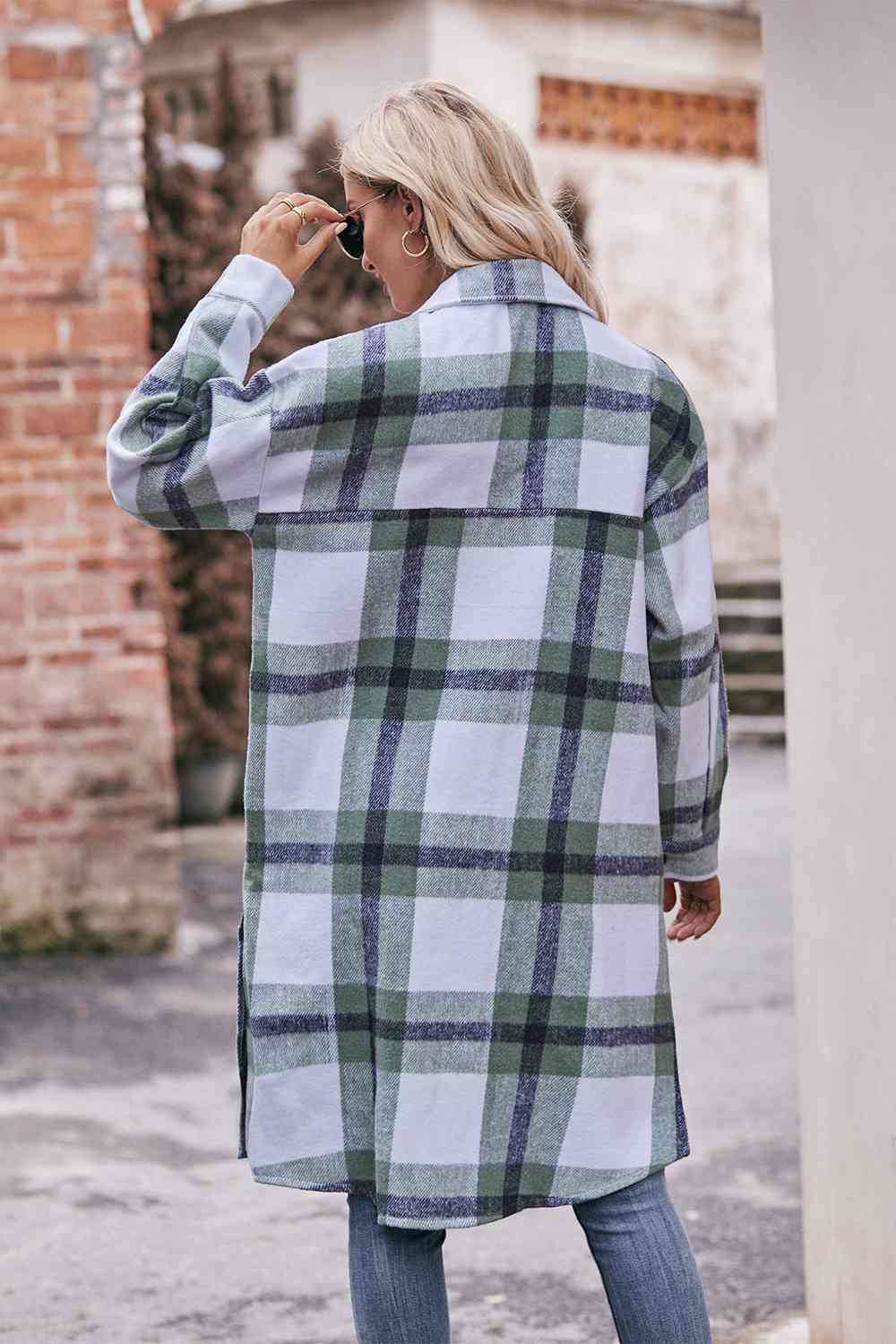 Plaid Dropped Shoulder Longline Jacket