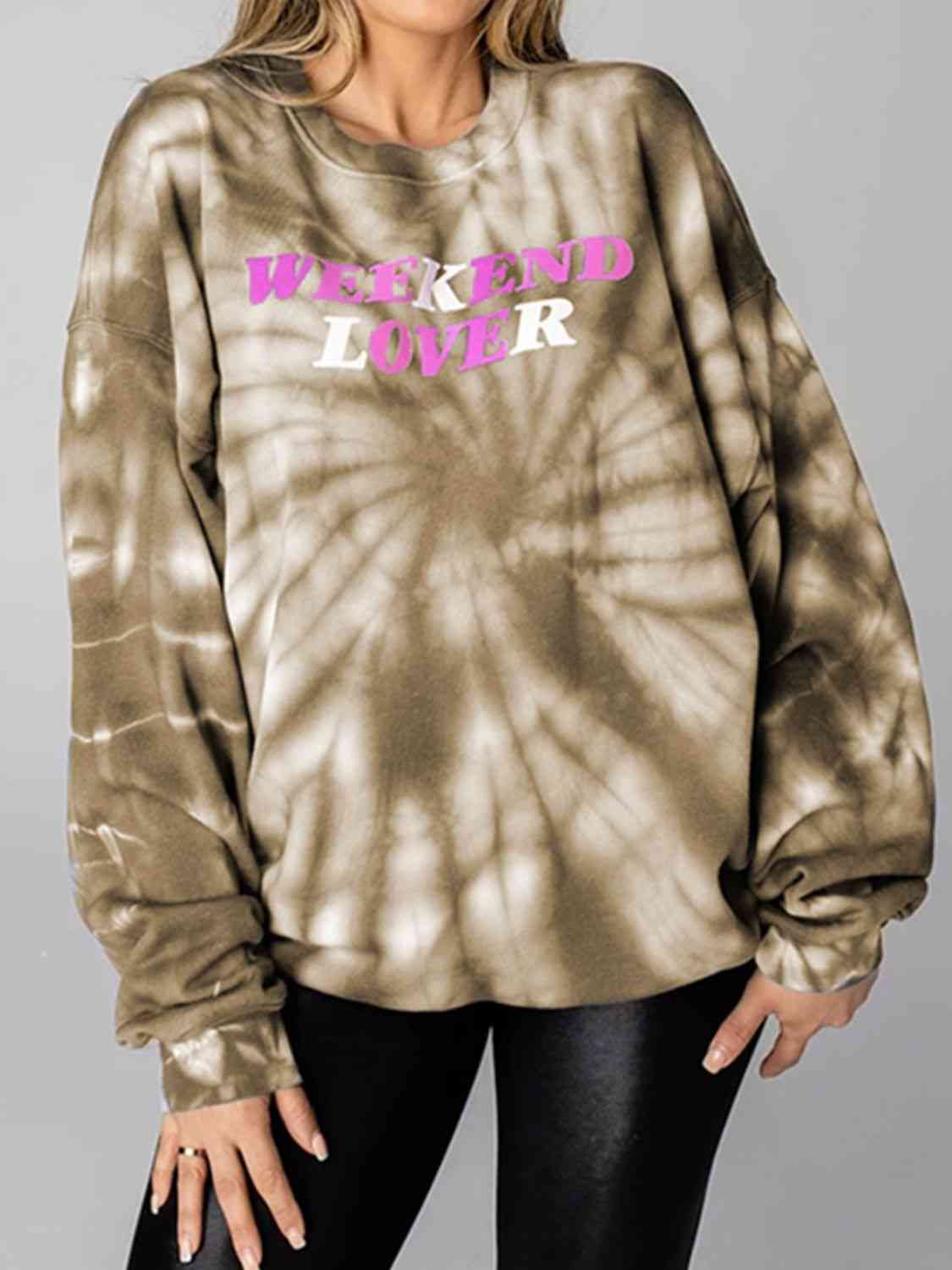 WEEKEND LOVER Graphic Tie-Dye Sweatshirt