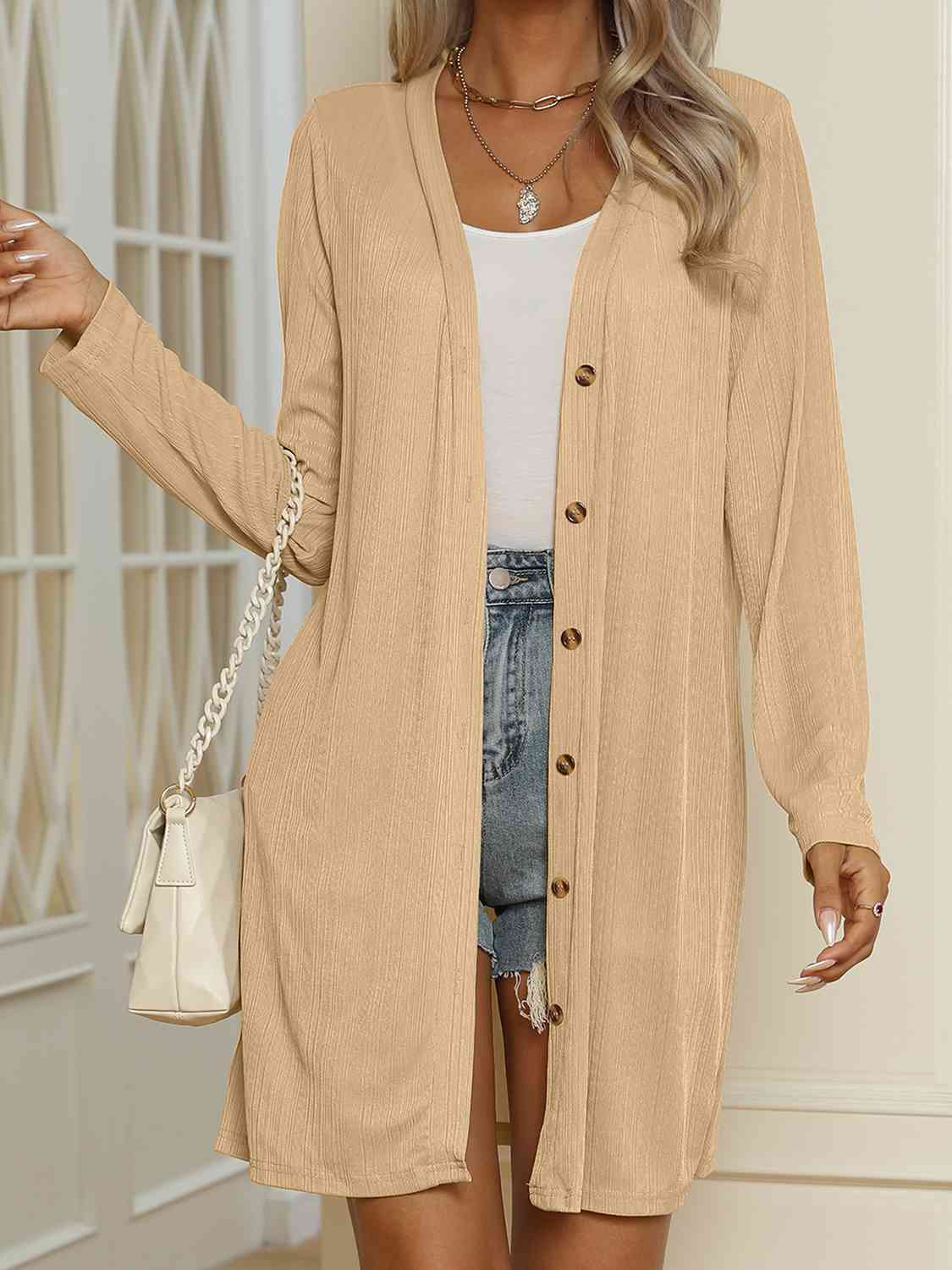 V-Neck Button Up Long Sleeve Cardigan