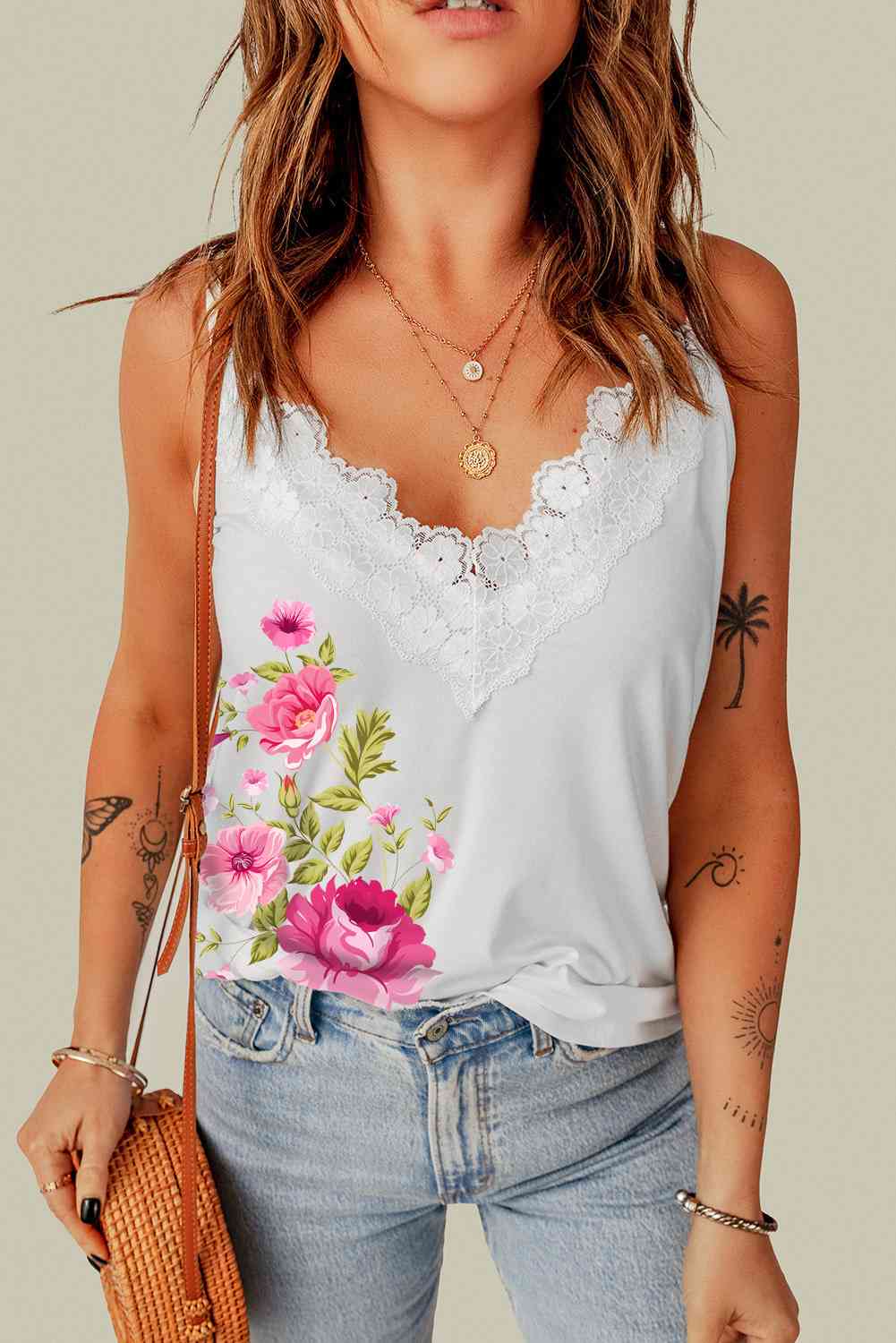 Floral Scalloped Lace Detail Cami