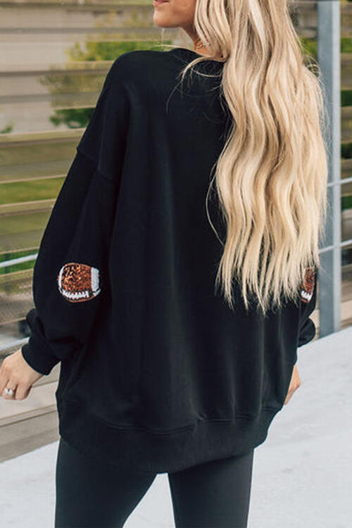 Football Sequin Patch Long Sleeve Sweatshirt