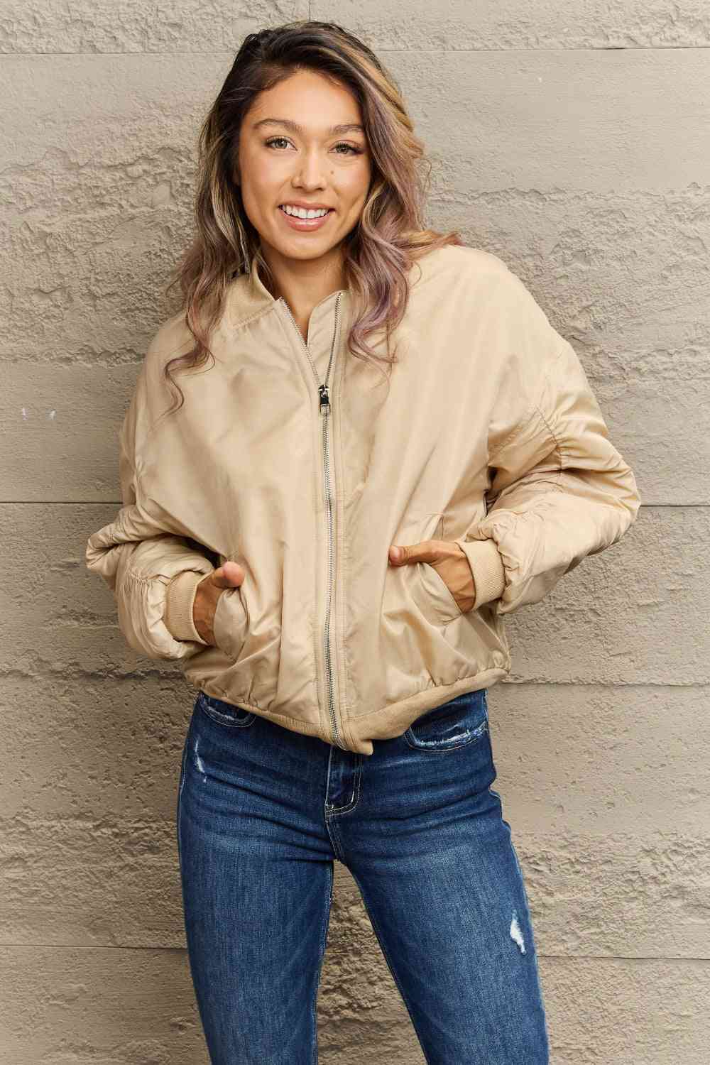 Dropped Shoulder Zip-Up Jacket