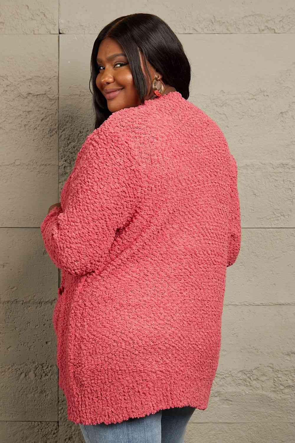 Zenana Falling For You Full Size Open Front Popcorn Cardigan