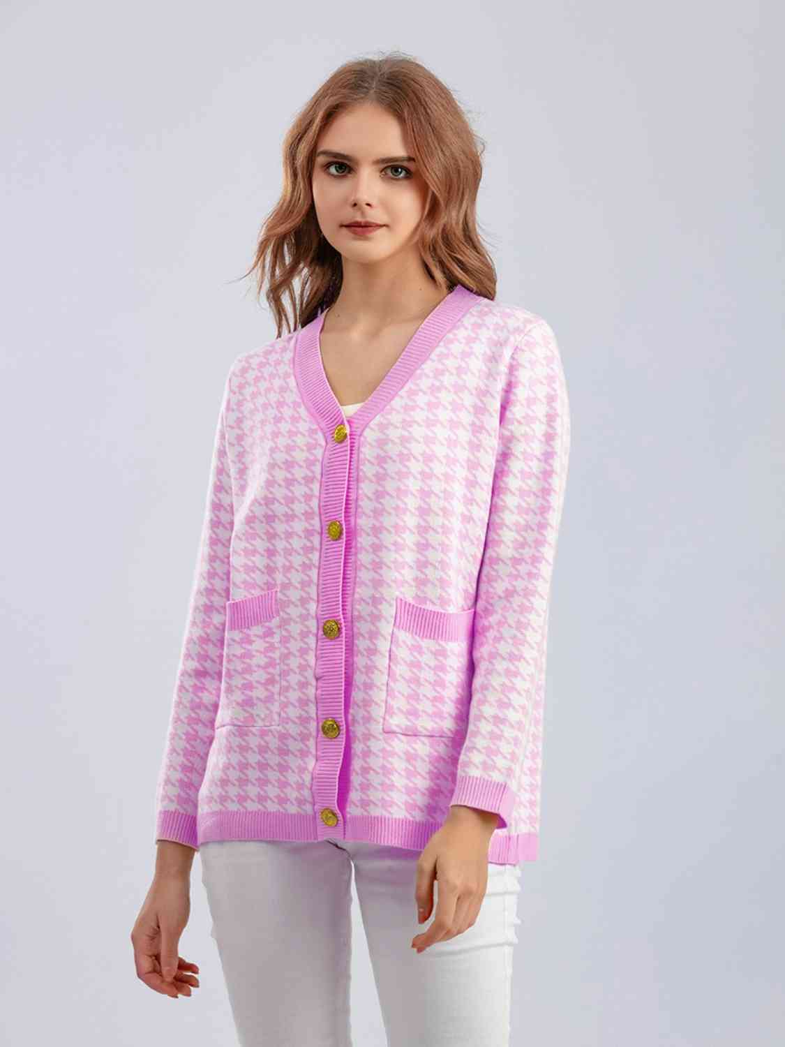 Houndstooth Button Down Cardigan