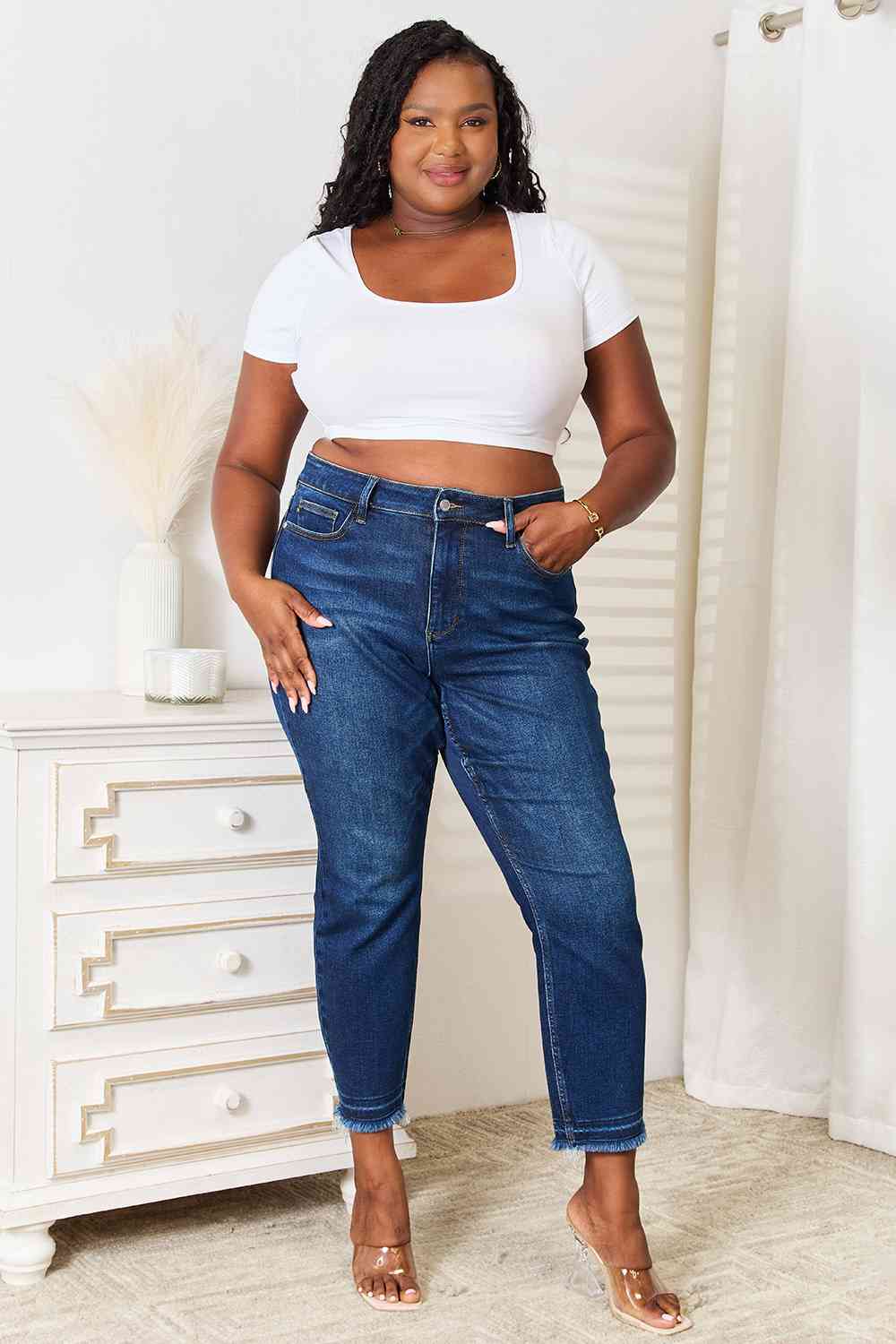 Judy Blue Full Size High Waist Released Hem Slit Jeans