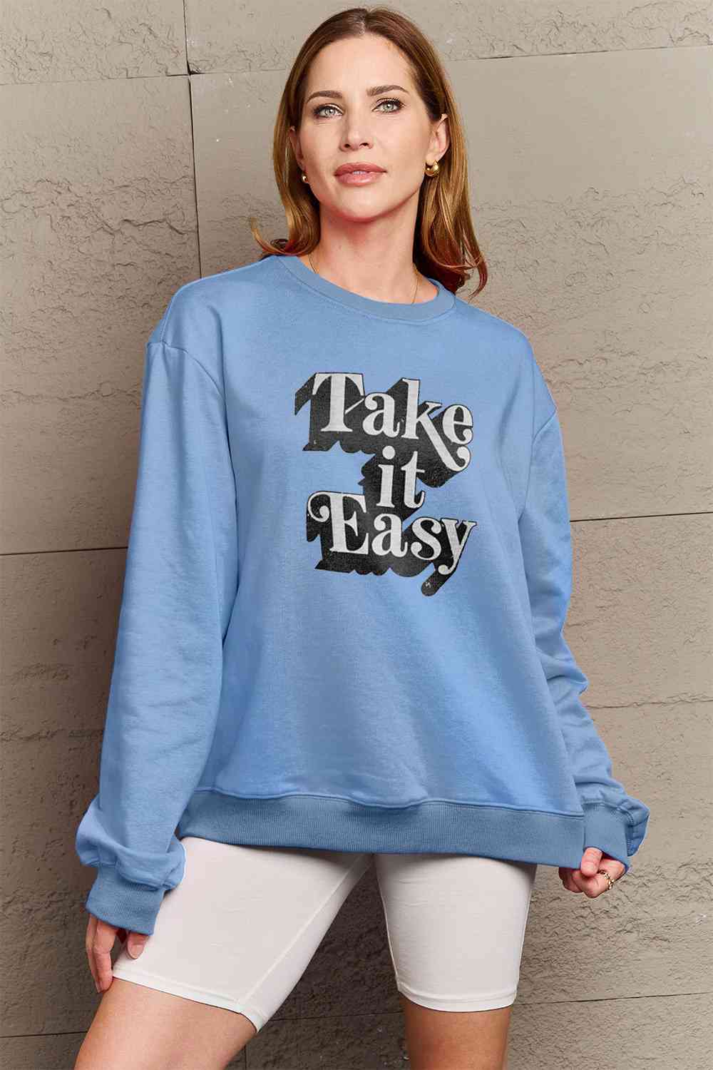 Simply Love Full Size TAKE IT EASY Graphic Sweatshirt