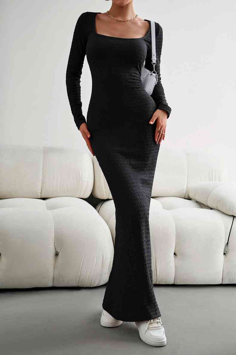 Long Sleeve Square Neck Maxi Bodycon Dress