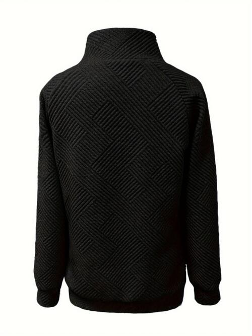 Buttoned Mock Neck Long Sleeve Sweatshirt