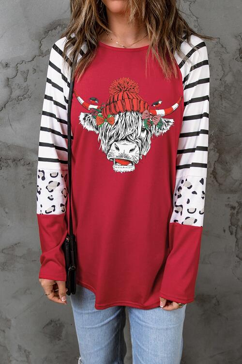 Bull Graphic Striped Long Sleeve T-Shirt