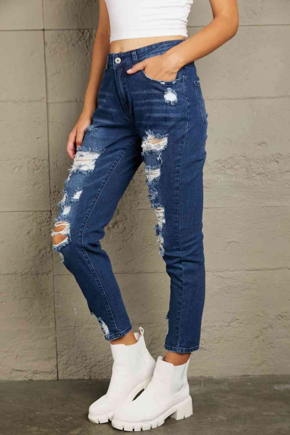 Baeful Distressed High Waist Jeans with Pockets