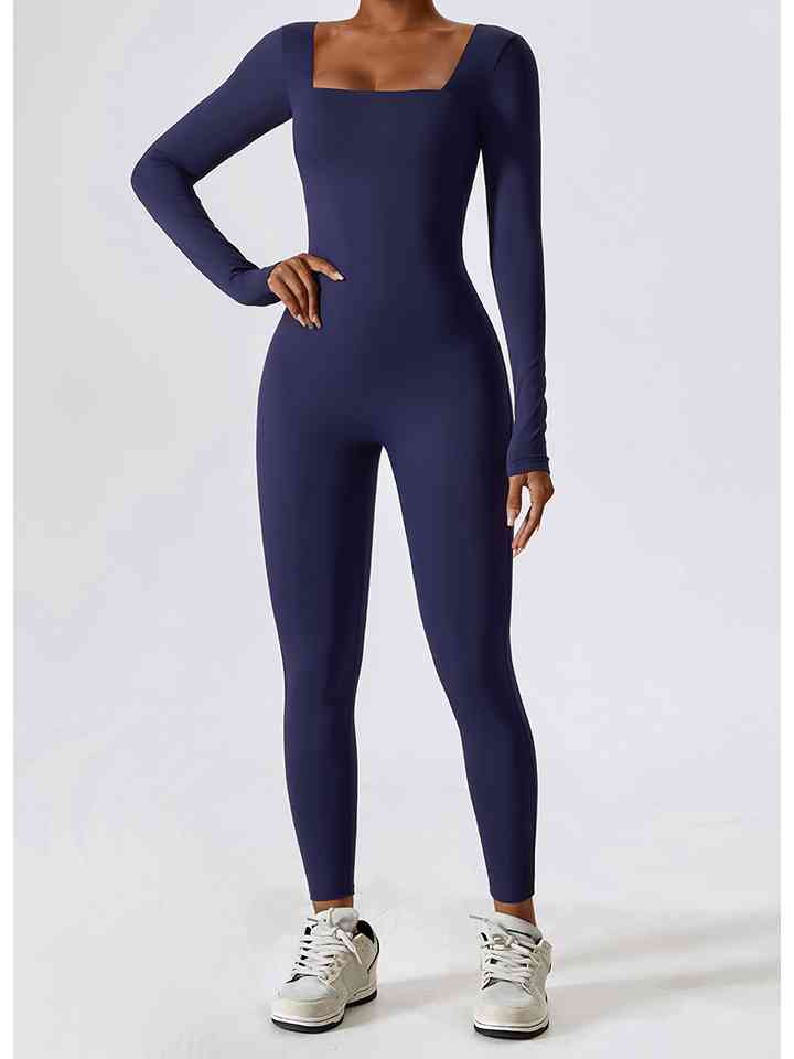 Square Neck Long Sleeve Sports Jumpsuit