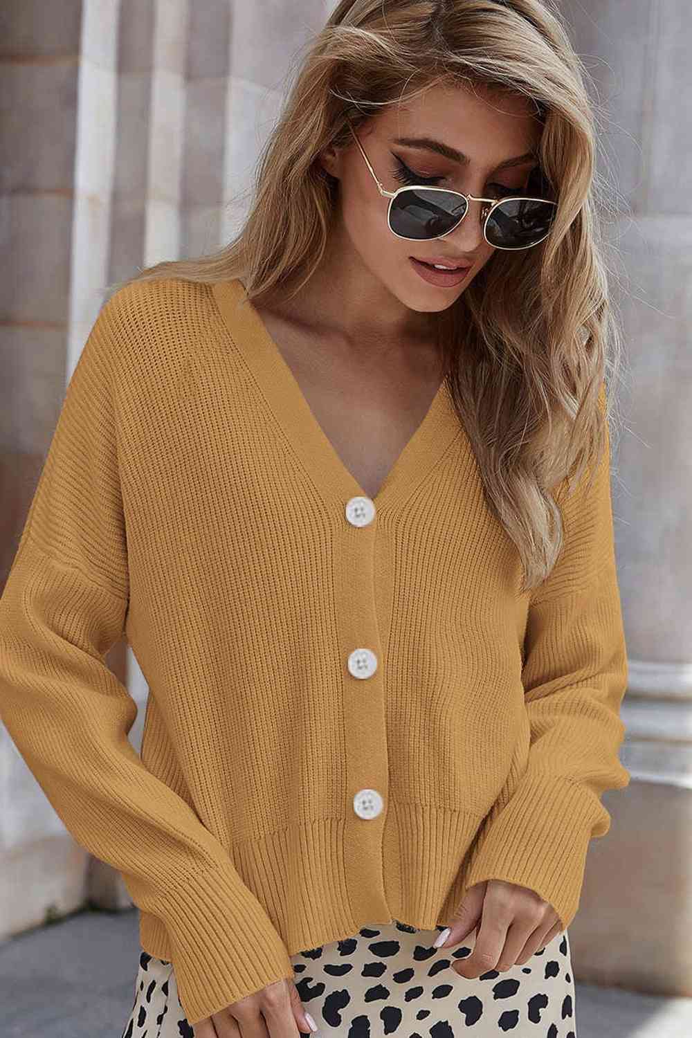 V-Neck Dropped Shoulder Cardigan