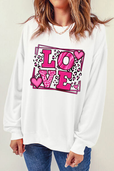 LOVE Round Neck Dropped Shoulder Sweatshirt