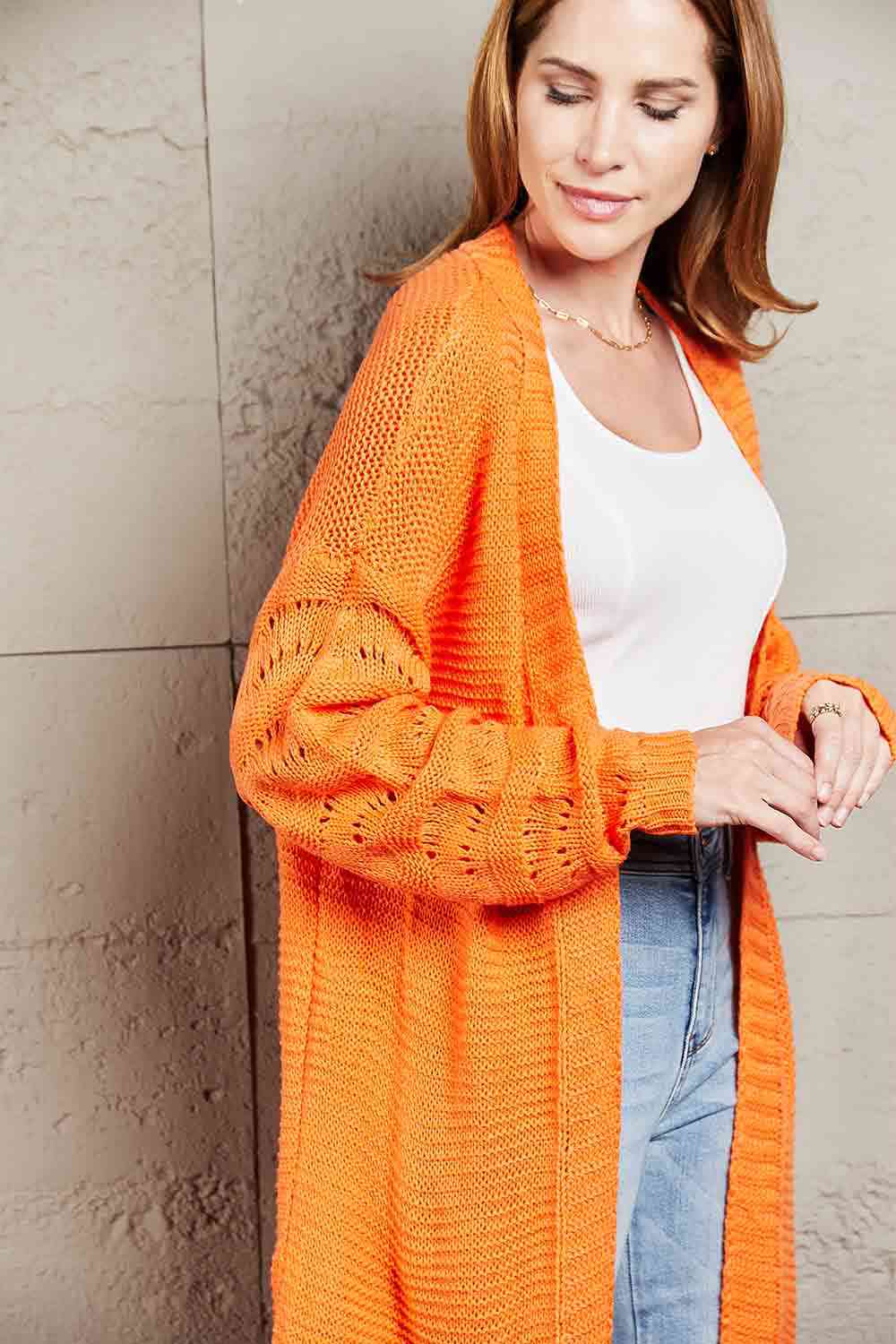 Double Take Horizontal Ribbing Open Front Duster Cardigan