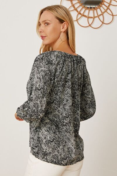 Printed Tie Neck Lantern Sleeve Blouse