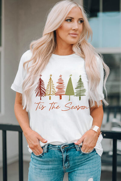 Christmas Tree Graphic Round Neck Short Sleeve T-Shirt