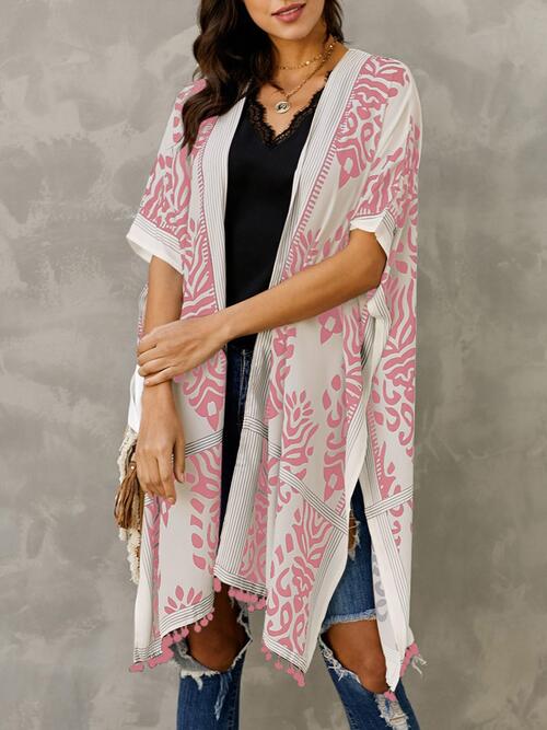 Printed Open Front Slit Cardigan