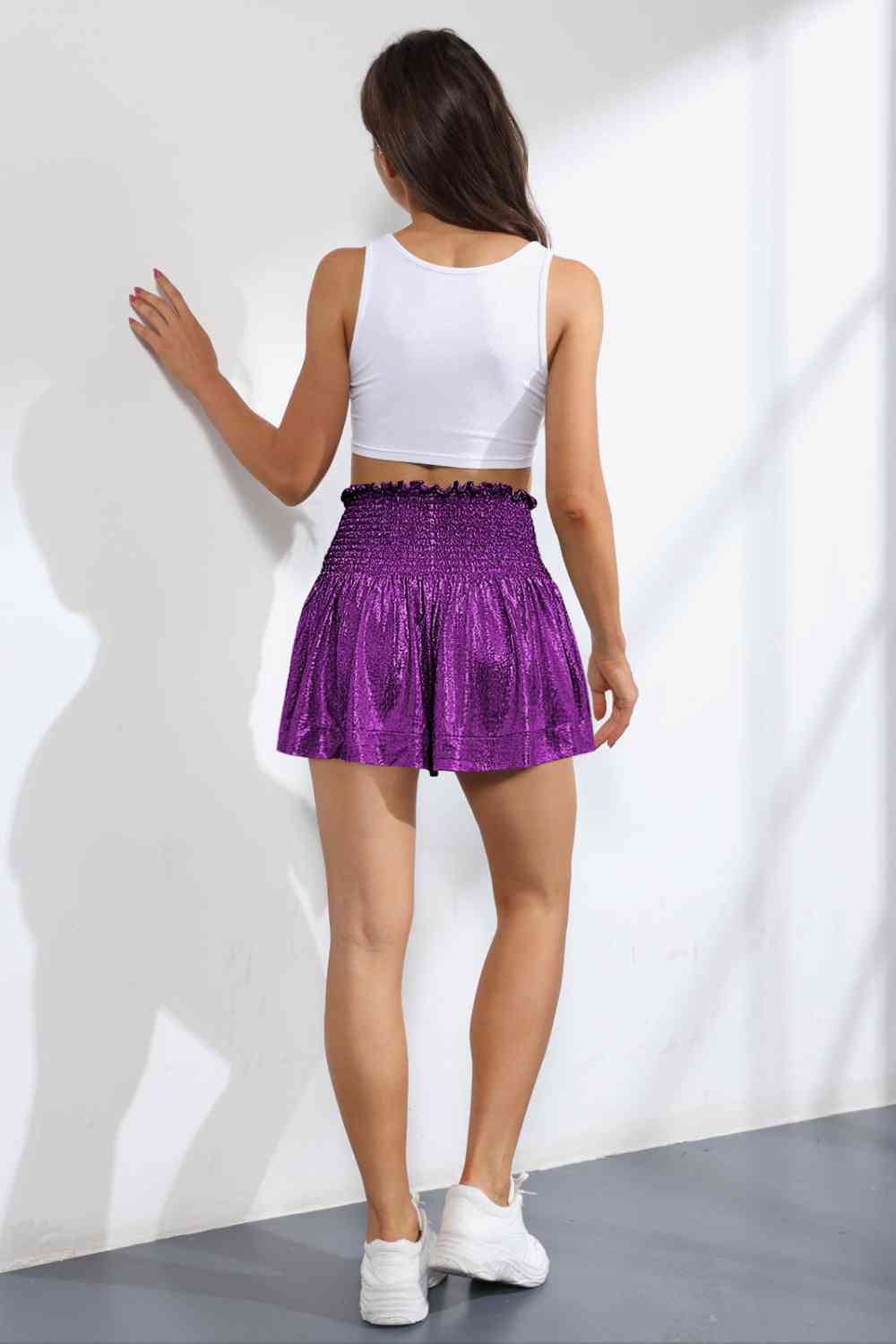 Glitter Smocked High-Waist Shorts