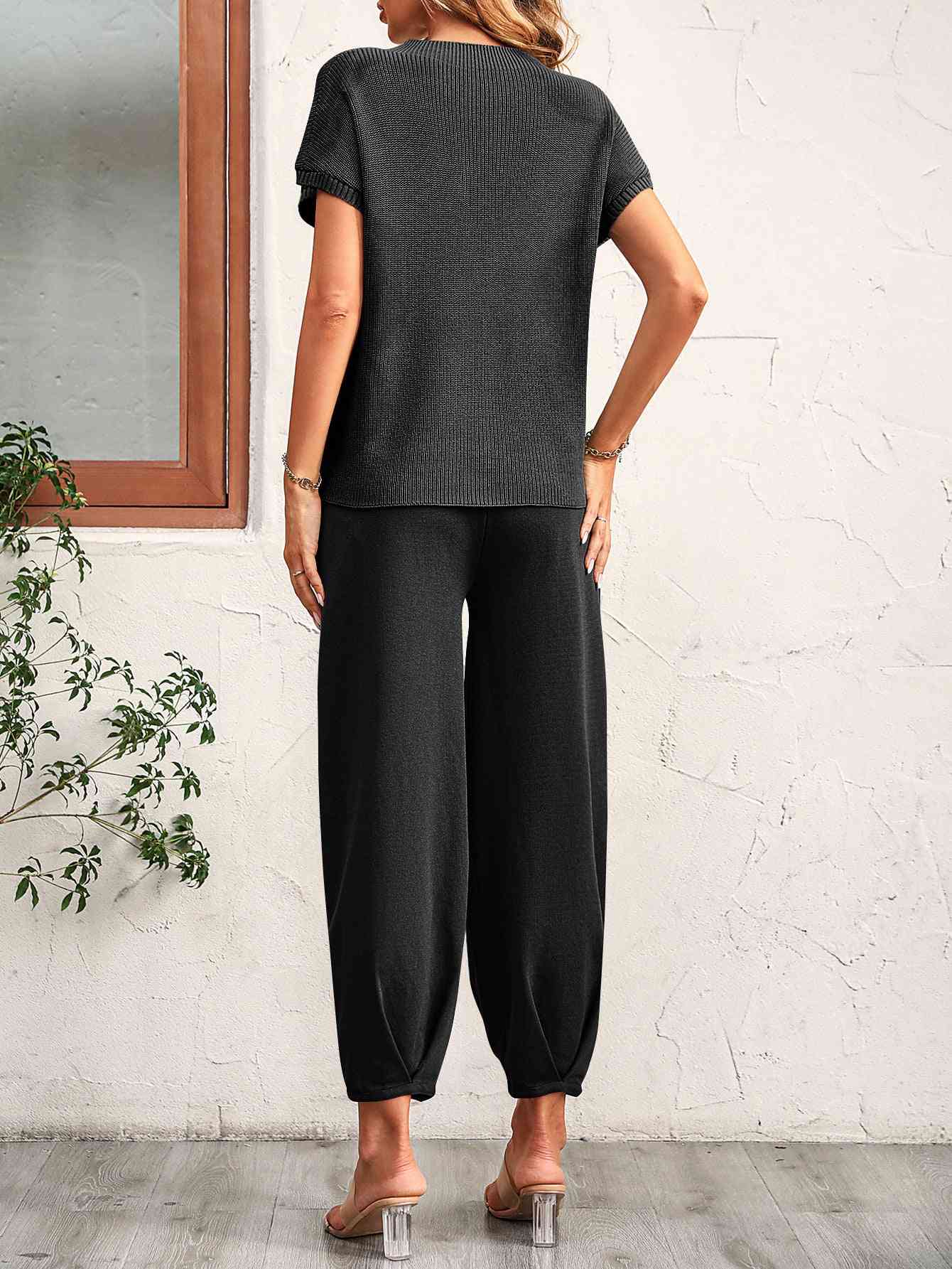 Round Neck Raglan Sleeve Tee and Long Pants Set