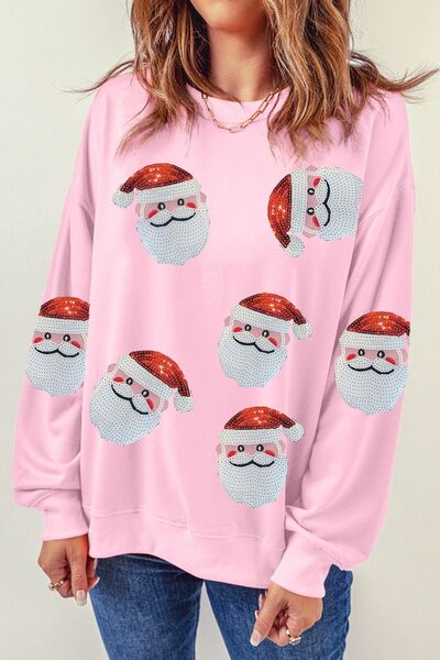 Sequin Santa Patch Round Neck Sweatshirt