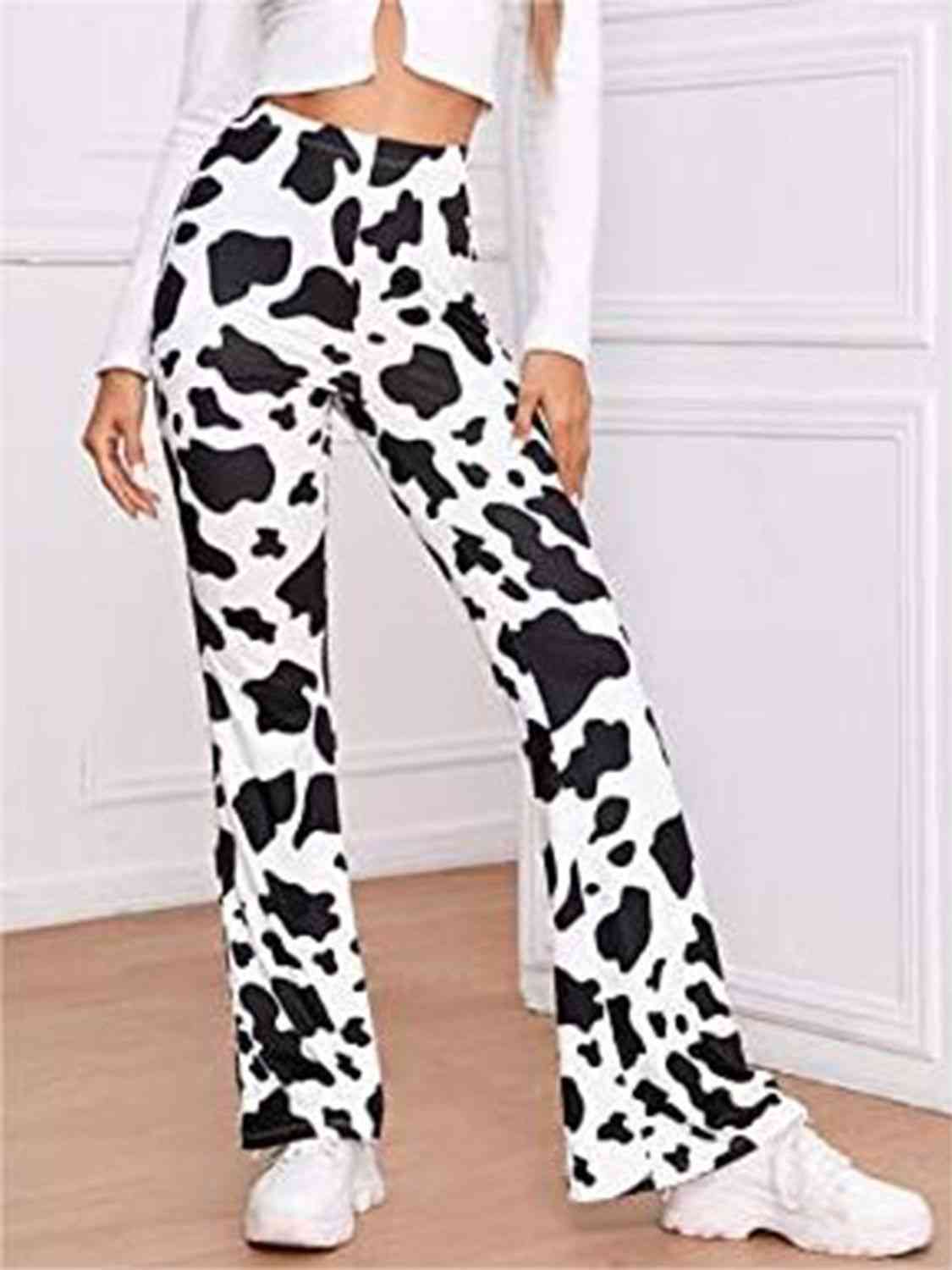 Cow Print High Waist Flare Pants