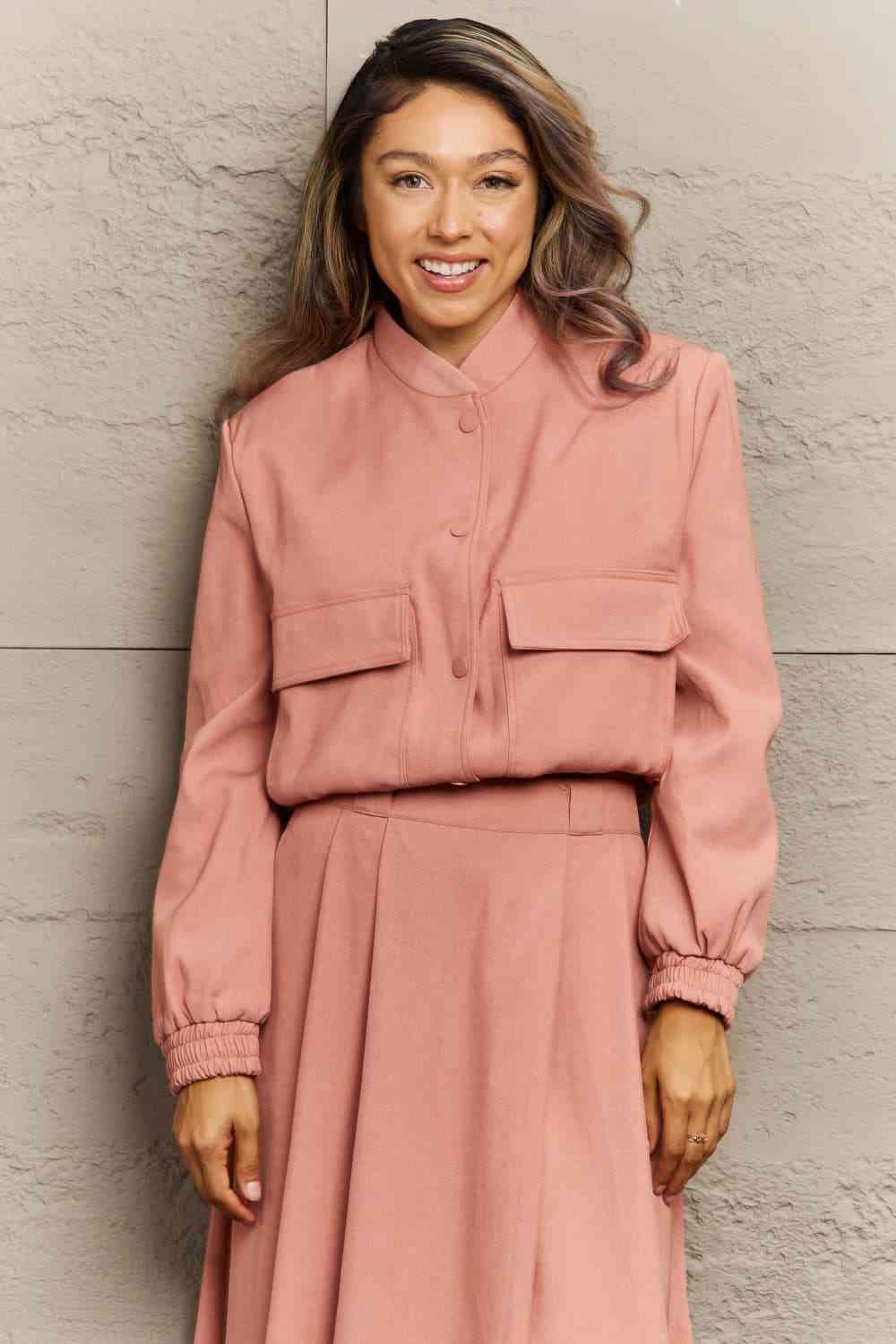 Long Sleeve Jacket and Midi Skirt Set