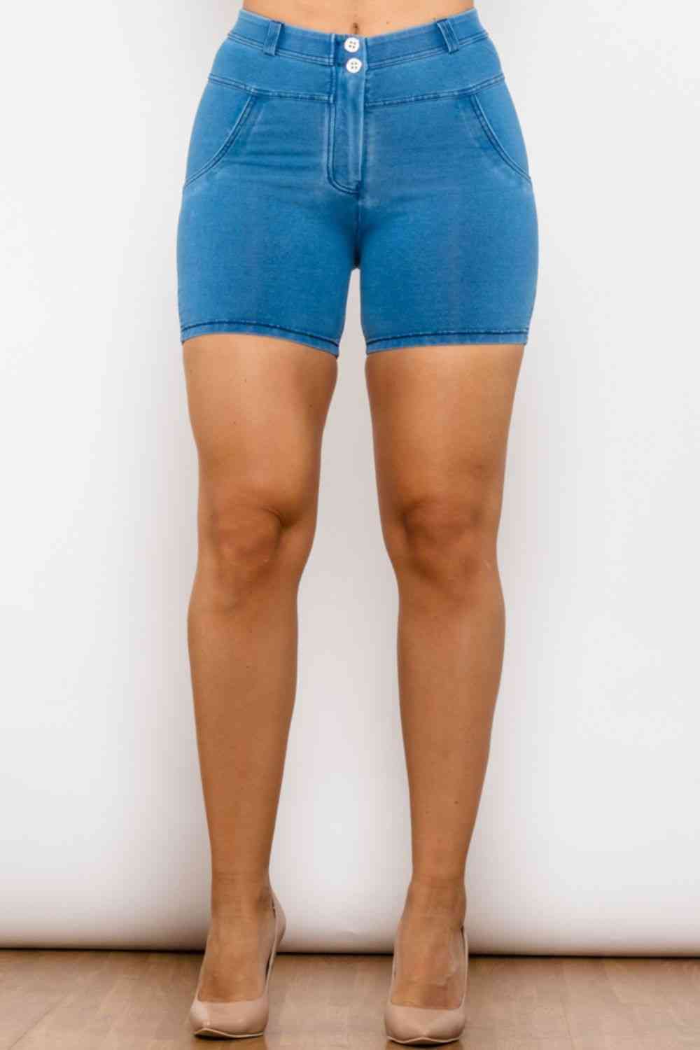 Full Size Buttoned Skinny Denim Shorts