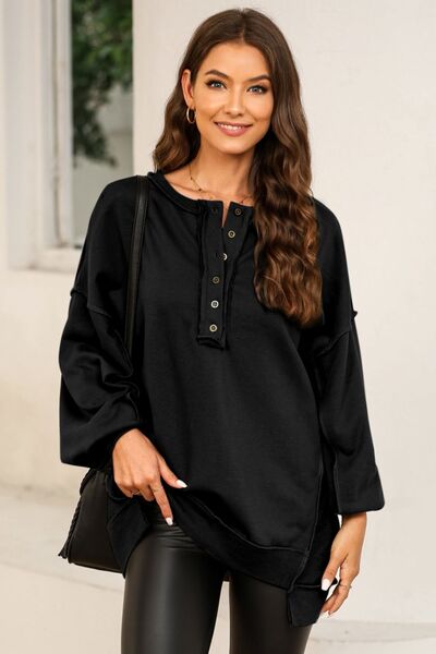 Buttoned Dropped Shoulder Sweatshirt