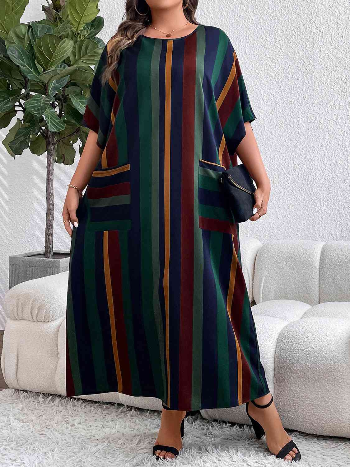 Plus Size Striped Maxi Dress with Pockets