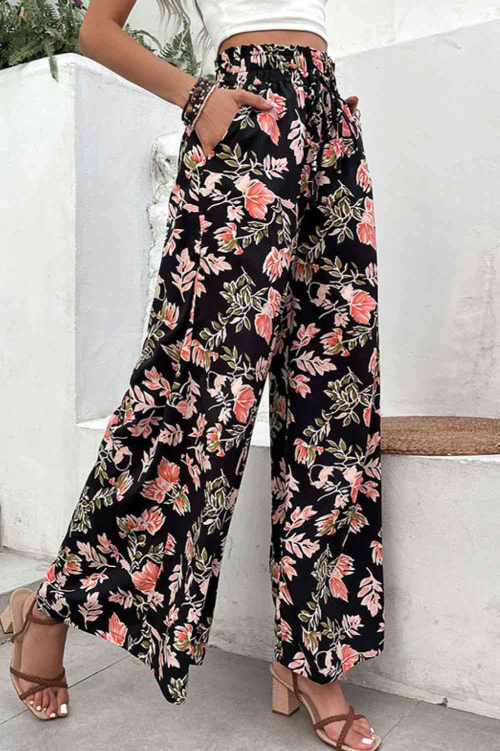 Floral Pull-On Wide Leg Pants