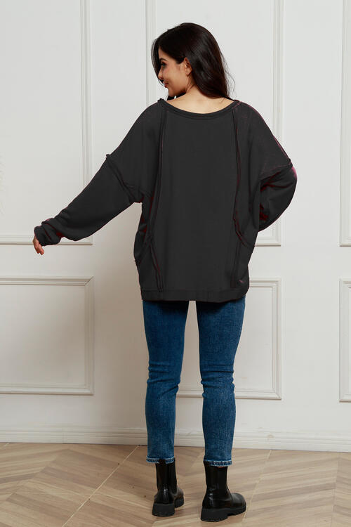 Round Neck Exposed Seam Sweatshirt