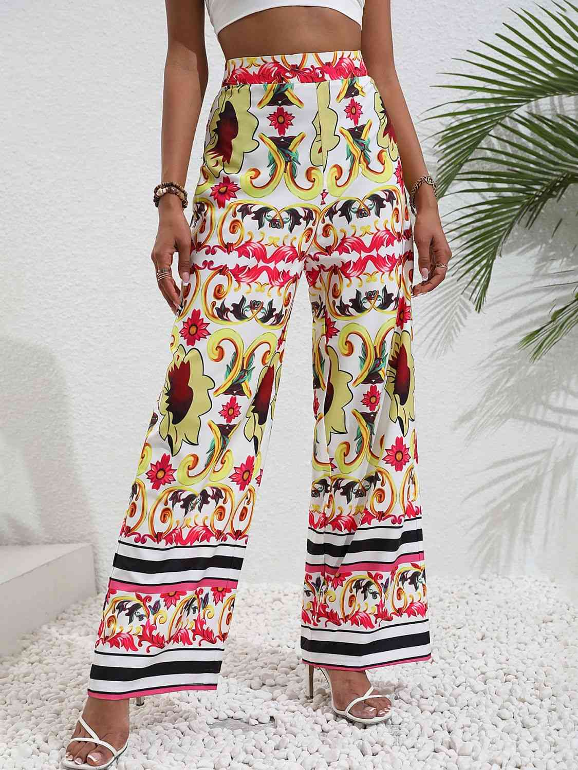 Printed High-Rise Wide Leg Pants