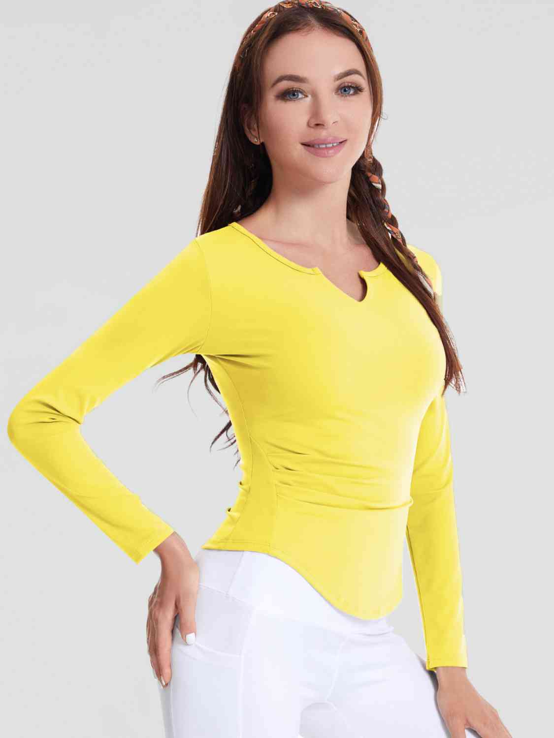 Notched Neck Ruched Sports Top