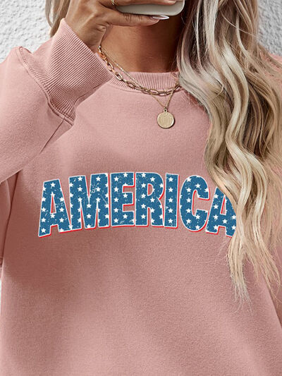 AMERICA Round Neck Dropped Shoulder Sweatshirt