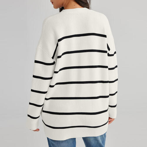 Striped V-Neck Long Sleeve Cardigan