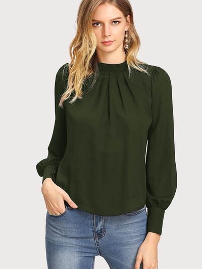 Mock Neck Lantern Sleeve Shirt