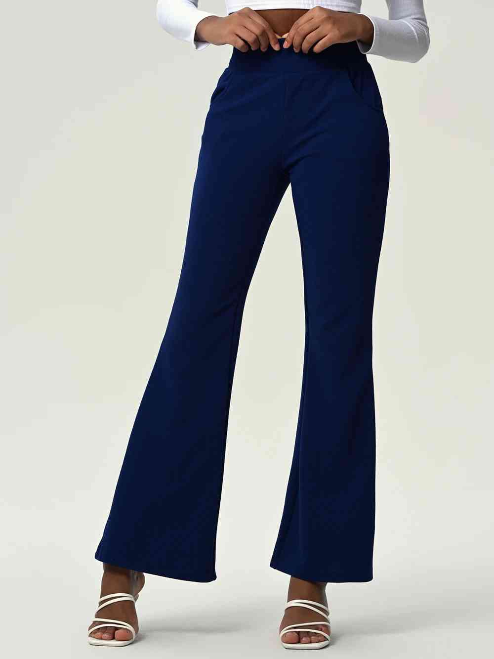 High Waist Flare Leg Pants with Pockets